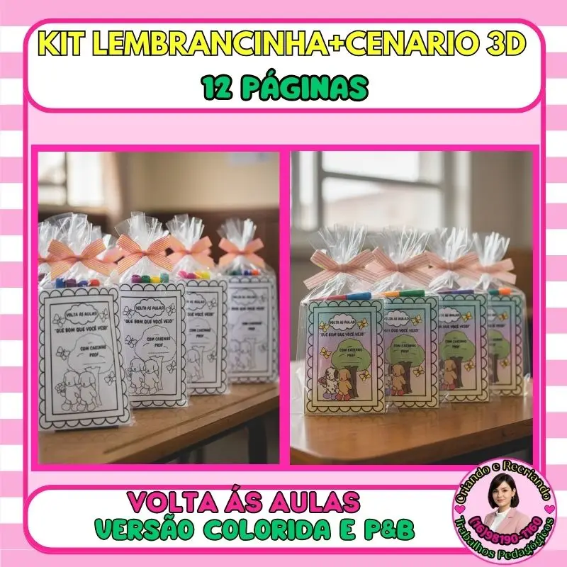 Lembrancinha Volta às Aulas – Kit Cartão + Cenário 3D