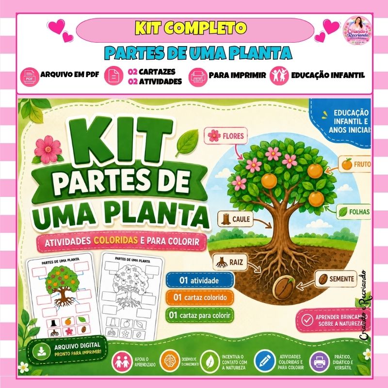 Kit Partes da Planta – Atividades + Cartaz Colorido e para Colorir