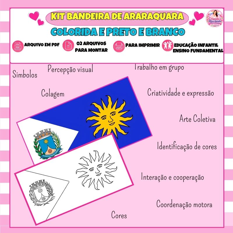 Kit Bandeira de Araraquara – versão colorida e Preto e Branco
