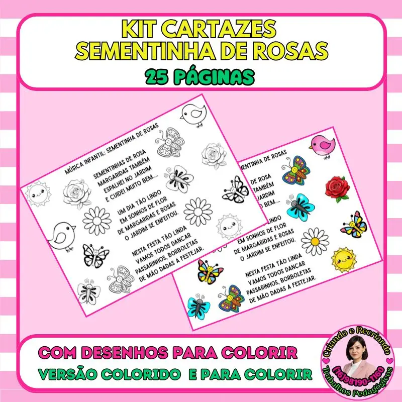 Kit Cartazes Sementinha de Rosas – Colorido + P&B