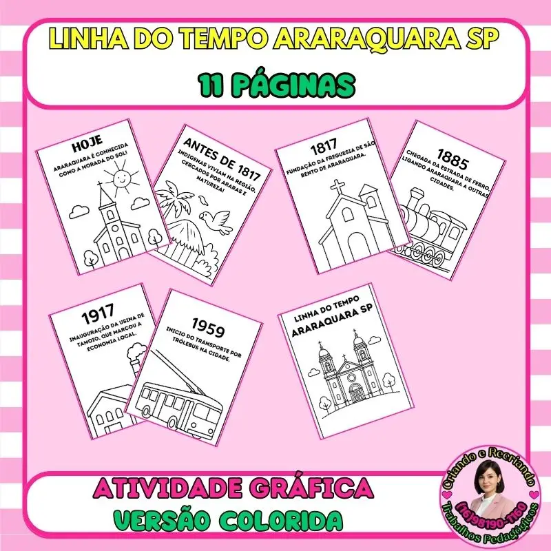 Linha do tempo Araraquara SP - 7 atividades para Colorir