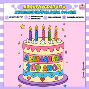 Arquivo Gratuito – Atividade Gráfica para Colorir – Araraquara 209 Anos