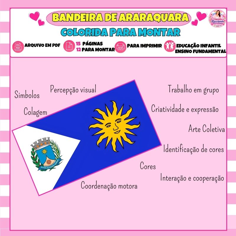 Bandeira de Araraquara Colorida para Montar - Arte Coletiva