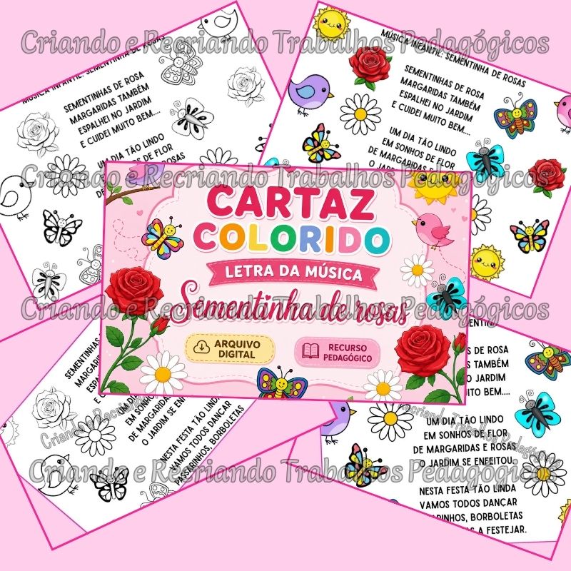 Cartaz Colorido Letra da Música Sementinha de Rosas Cartaz Colorido Letra da Música Sementinha de Rosas - Imagem 2